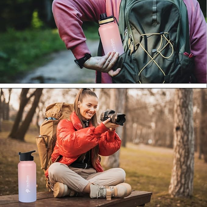 Lexlion Tea Infuser Water Bottle 32 Oz – Triple Wall Insulated Stainless Steel, Loose Leaf & Fruit Strainer, 3 Leakproof Lids, BPA-Free Silicone Sleeve, Reusable Thermal Mug