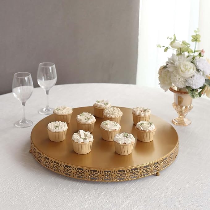 Efavormart Gold Metal Fleur De Lis Round Pedestal Cake Stands, Cupcake Dessert Display Stand Table Centerpiece - 20"