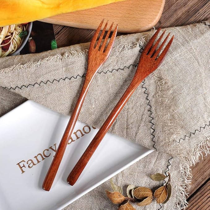 Wooden Spoon Fork Knife Eating Flatware Set Portable Utensil Set with Case, Reusable Wooden Cutlery Travel Utensils Set, 2 Spoons and 2 Forks and 2 Knives (Color 2)