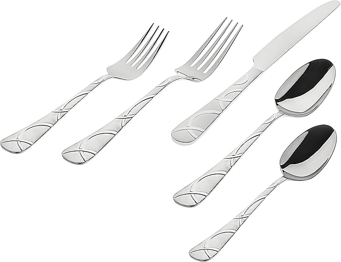 Godinger Flatware Set, 4 Each Dinner Forks, Dinner Knifes, Dinner Spoons, Salad Forks, Teaspoons, 18/0 Stainless Steel, Olympia Collection
