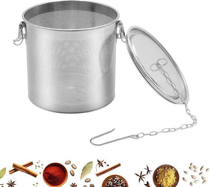 MDEOOSKY Extra Large Tea Infuser with Threaded Lid & Chain Hook, 7.09"L x 7.09"W x 6.89"H Extra Fine Mesh Tea Strainers for Loose Leaf Tea,Cooking,Herbs,Iced Tea & Soup, Stainless Steel, 18x18x17.5cm
