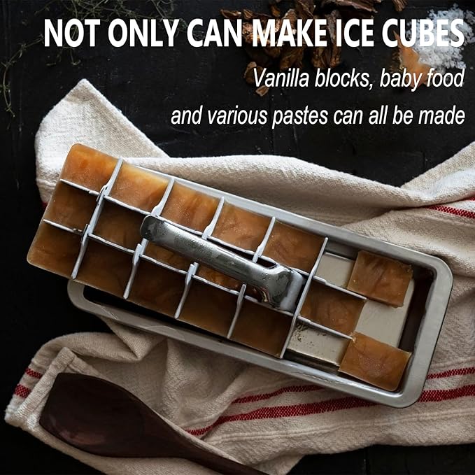 KAYCROWN 18/8 Stainless Steel Ice Cube Tray, 18 Slot Ice Cube Tray with Easy Release Handle for Making Various Large Ice Cubes, Removable Slots for Easy Ice Cube Removal (Tweezers & Finger Gloves)