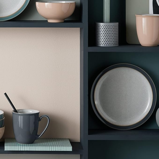 Denby - Elements Fossil Grey Dinner Set For 1-4 Piece Ceramic Tableware - Dishwasher Microwave Safe Crockery Single Place Setting - 1 x Dinner Plate, 1 x Small Plate, 1 x Cereal Bowl, 1 x Coffee Mug