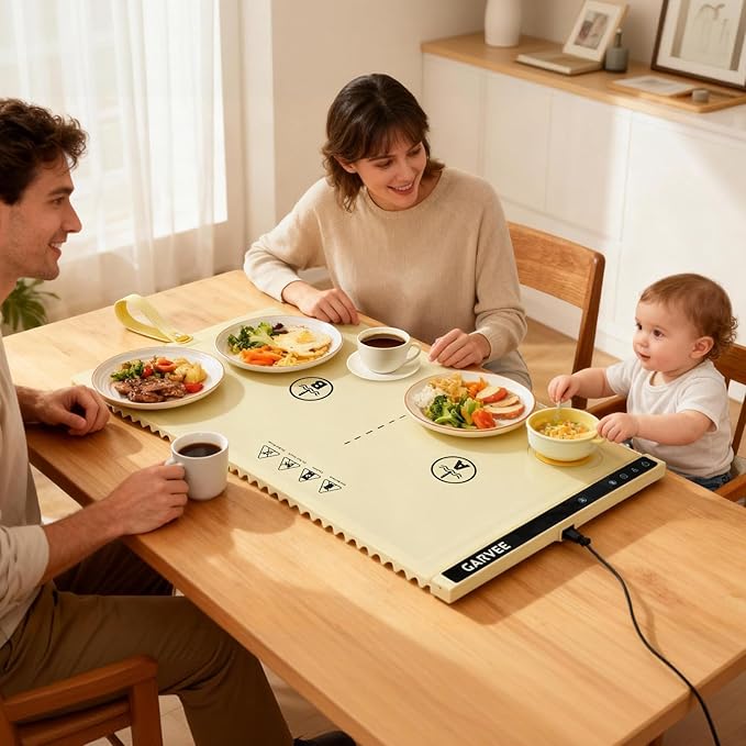 GarveeHome Food Warming Mat for Countertop, 24x15 Inch Dual Zone Electric Warming Tray with Timer & 6 Temp Settings, Portable Food Warmer for Parties Buffets Home Daily Use, Beige