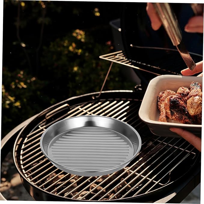 Mobestech Stainless Steel Round Serving Tray Seafood Platter for Bbq and Snacks Elegant Silver Cooking Utensil for Home Parties and Outdoor Cooking Easy to Clean and Stackable