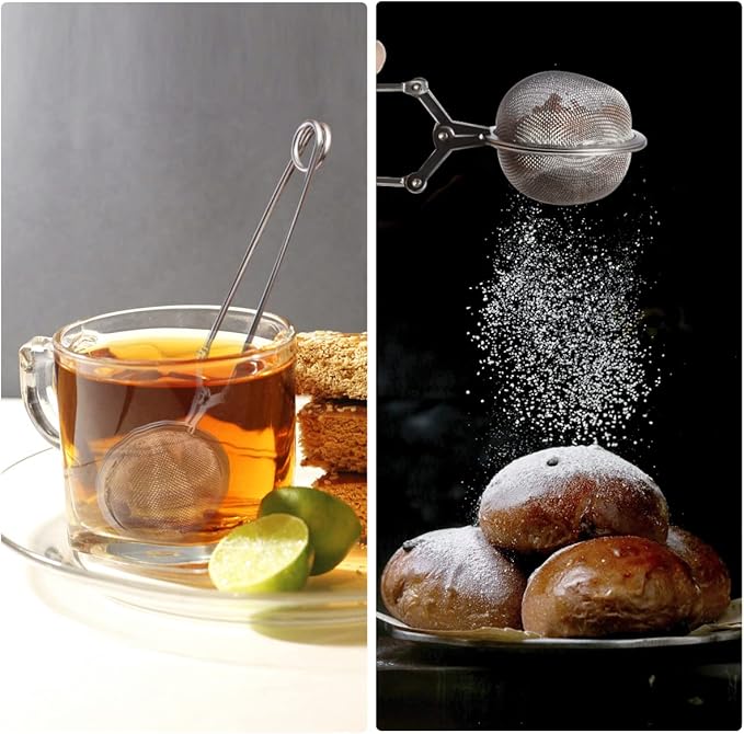 Snap Ball Tea Strainer, Stainless Steel Tea Infuser Filter with Handle for Loose Leaf Tea, Spices, Seasonings 3 Pack S/M/L (3PCS, Stainless Steel)