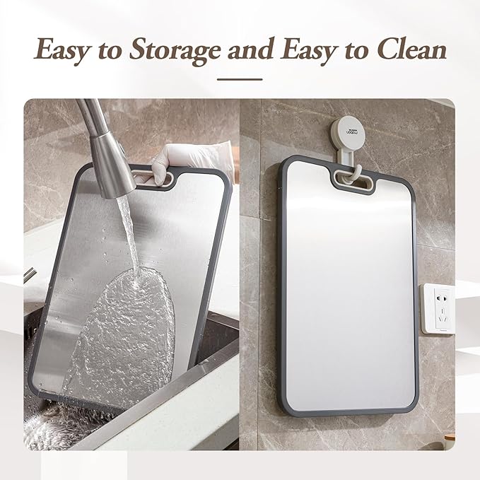 Stainless Steel Cutting Board, Metal Cutting Board 15"x10", Double-Sided Steel Chopping Board, Hygienic Non-Porous, Easy Clean Wheat Straw PP