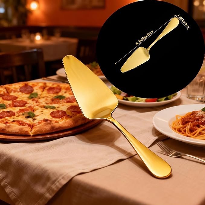 8 Pcs Stainless Steel Serving Utensil Large Spoons Forks Tongs, Ice Suger Tongs, Cake Server，Butter Knife for Hostess Buffet Catering Banquet Party，Gold