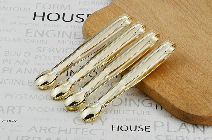 5.75" Mini Appetizer Tongs Set, Tiny Stainless Steel Small Tongs for Serving, Tea Party, Coffee Bar, Desserts, Set of 4 (Gold)