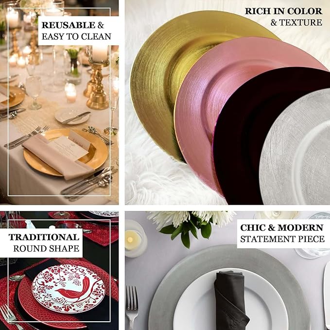 Efavormart 12 Pcs 13" Black Round Acrylic Plastic Charger Plates, Dinner Party Table Decor