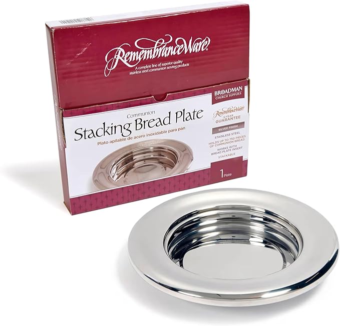 RemembranceWare: Communion Stacking Bread Plate - Silver Finish: Stainless Steel / Holds Up to 750 Pieces of Communion Bread / Works with Bread Plate Insert / Stackable