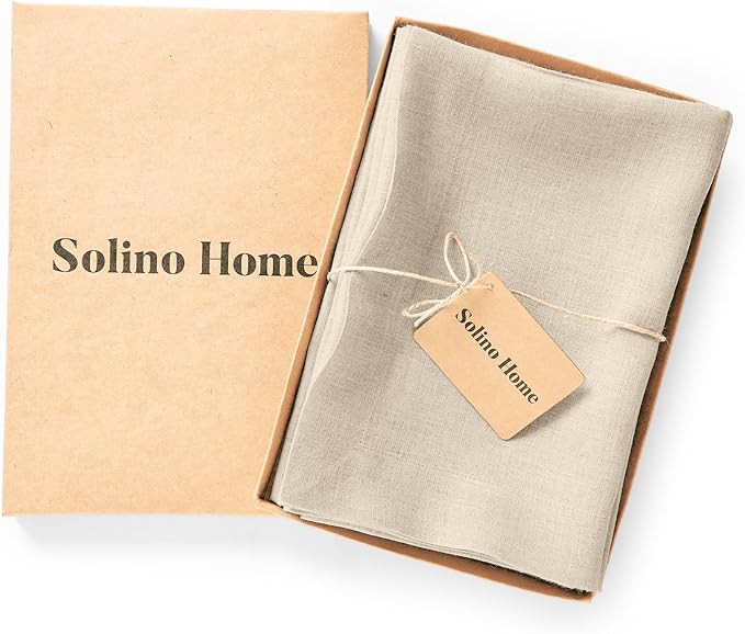 Solino Home Linen Cloth Napkins Set of 4-100% Pure Linen Flax Dinner Napkins 20 x 20 Inch - Sonoma, Handcrafted and Machine Washable - Christmas, New Year