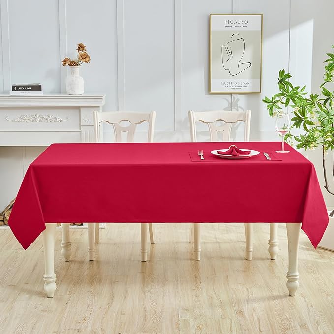 Rectangle Table Cloth Linen Farmhouse Stainproof Waterproof Washable Polyester Oblong Rectangular Fabric Table Cover for Kitchen Dining Dinner(DarkRed/60x104 Inch)