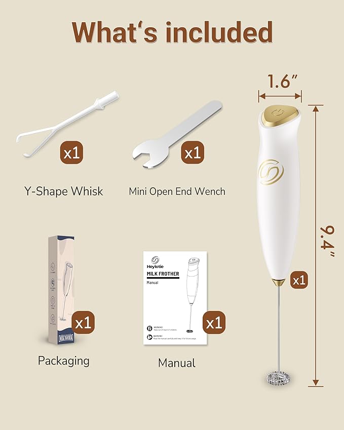 Milk Frother Handheld Frother Wand Drink Mixer Handheld Coffee Stirrers Electric Frother for Coffee Mixer Wand with 2 Whisk frother for protein powder coffee frother handheld-White/Gold