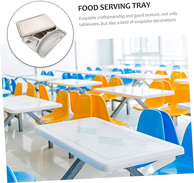 Stainless Steel Deep Compartment Lunch Tray Lid Sturdy Food Divided Plate for Students for School Lunches and Meal Prep