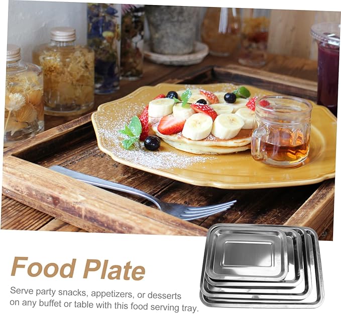 4pcs Stainless Steel Food Plate Snack Serving Trays Fruit Bread Dessert Trays Catering for Restaurant Home Dining
