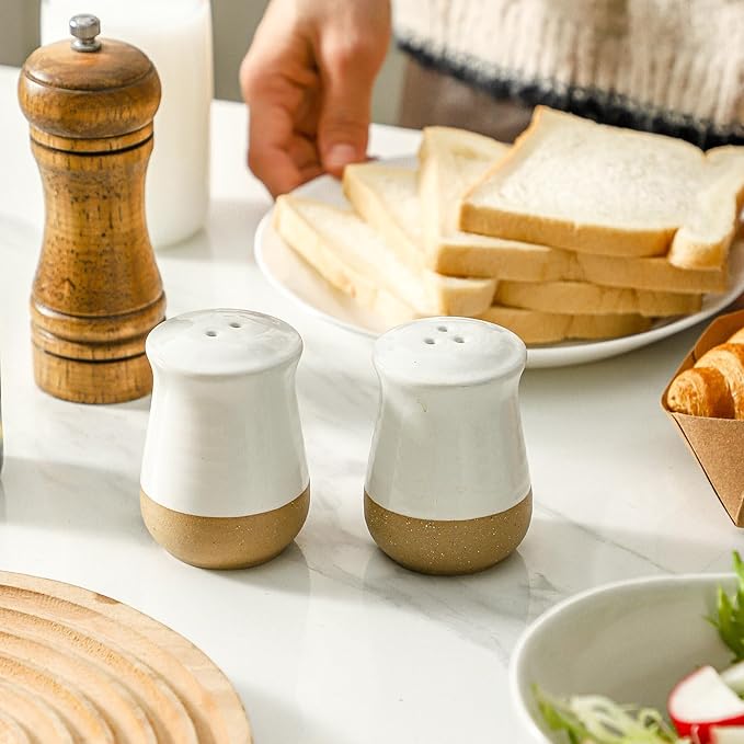 glowworm Salt and Pepper Shakers Set, Ceramic Salt and Pepper Shaker, Kitchen Decor for Home Restaurants, Farmhouse Spice Shaker for Cooking Baking BBQ, White