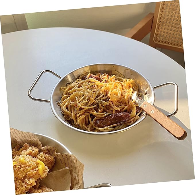 Healifty Stainless Steel Snack Serving Tray with Double Handles Fried Food Plate for Home Restaurant and Catering Use Easy to Clean Smooth Surface Design