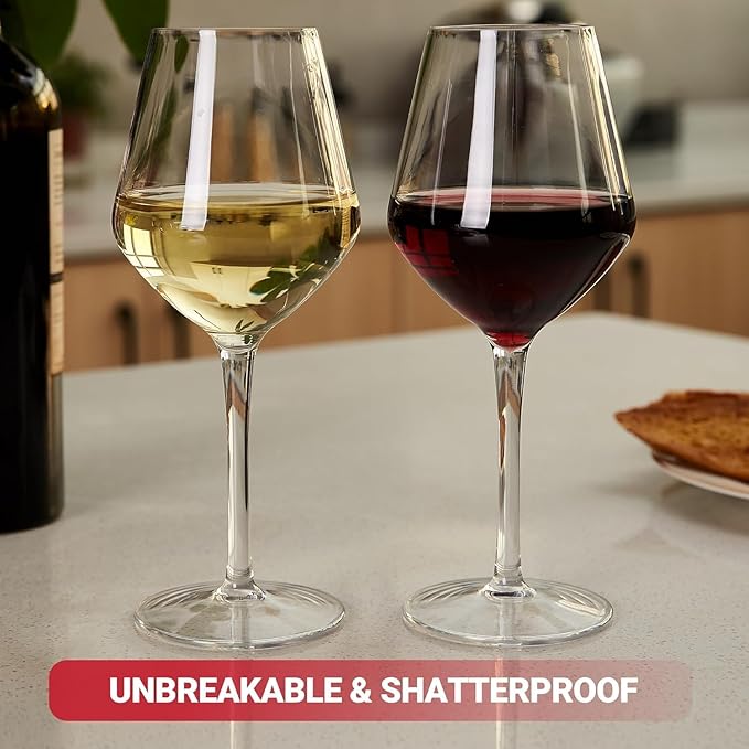 HAHASHOW Floating Wine Glasses for Pool,15 oz Unbreakable Tritan Plastic Red Wine Glasses Dishwasher Available, Set of 4, for Picnic, Poolside,Wedding,Party Gift