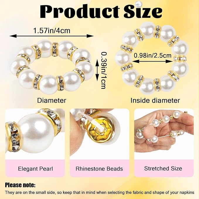 20PCS Gold Napkin Rings Imitation Pearl Napkin Rings Napkin Holder Elegant Round Napkin Buckles Beaded for Wedding Party Dinner Holiday Christmas Thanksgiving Day Home Table Decoration(White and Gold)