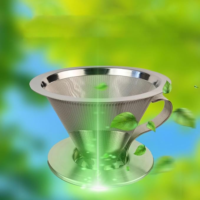 Pour Over Coffee Dripper, Stainless Steel Reusable Filter, Coffee Maker for 1-2Cups Brew, Double Mesh Design of Manual Reusable Cone Filter