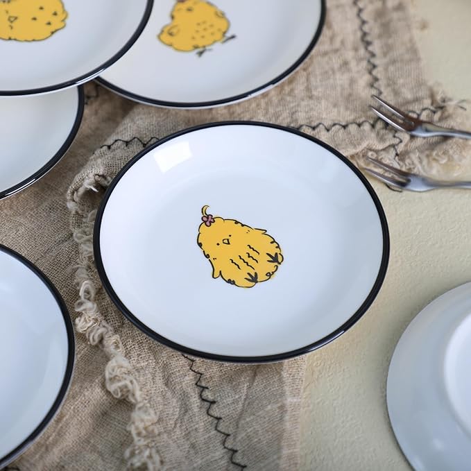 SOCOSY Cute Cartoon Animals Seasoning Dishes Sauce Dishes Sushi Dipping Bowls Appetizer Plates Little Cat Feeding Plates, Serving Dish for Home Kitchen Restaurant-Chicks-5 Inch, Set of 6