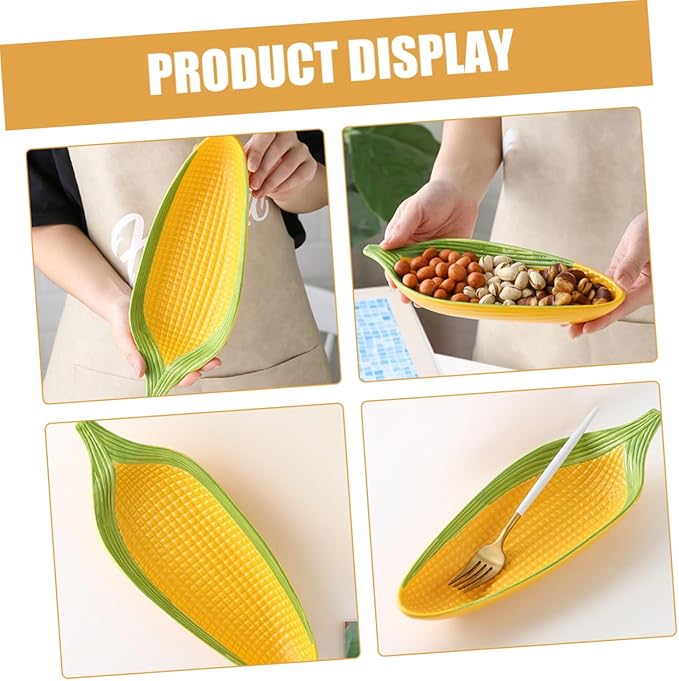 Handpainted Ceramic Corn Dish Serving Platter for Appetizers Desserts Snacks Elegant Design for Dinner Parties Everyday Use Versatile Food Serving Tray