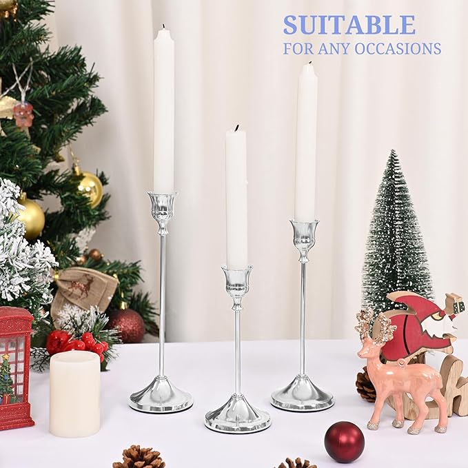 Candlestick Holders 45 PCS, Metal Taper Candle Holder, Silver Candle Holders for Pillar Candles, Vintage Dining Table Centerpiece Decorations for Wedding Party Christmas Halloween Decor