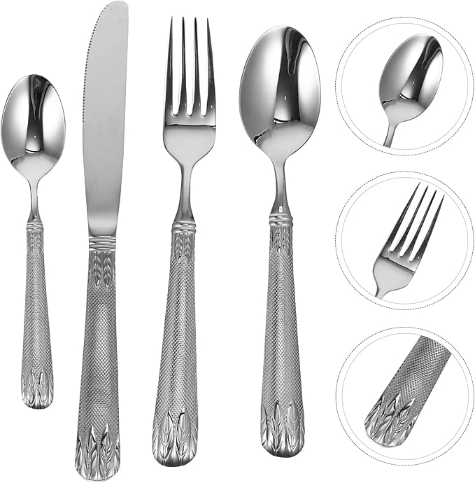 Household Utensil Set Cutlery Set Serving Flatware Set with Pattern Stainless Steel Dinner Set Including Spoons Fork Knife