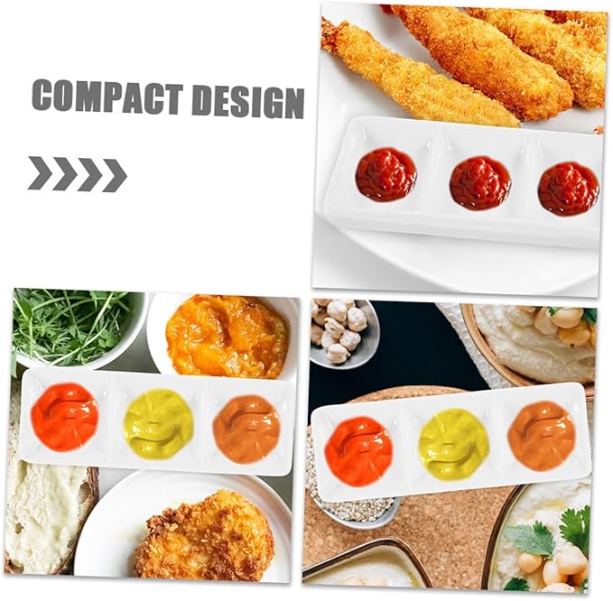 Alipis 4pcs Snack Plate Condiment Plate Ceramic Dipping Bowls Compartments for Sauce Vinegar Snacks Bbq Salad Dressings