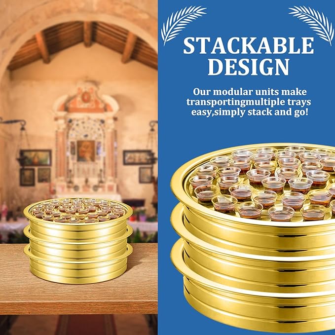 Holy Communion Tray for Churches with Lid Communion Set Stainless Steel Cup Tray with Cover Church Supplies Not Cups Included(Gold Color)