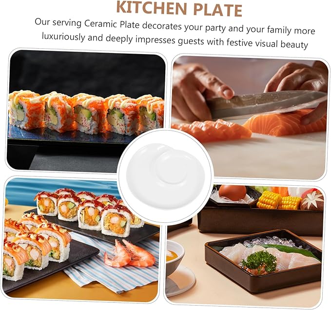 Divided Dumpling and Sushi Serving Plate 9-Inch Ceramic Dish with Dipping Sauce Bowl for Snacks and Appetizers for Home and Restaurant Use