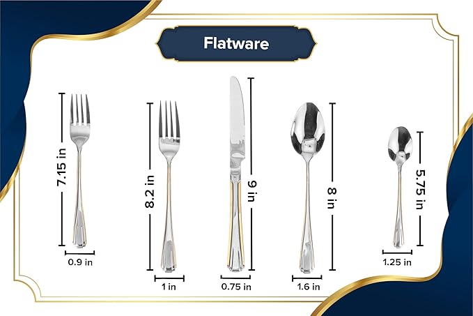 40 Piece Flatware with Hostess Set - Elegant 18/10 Stainless Steel Silverware Service for 8 - Luxurious Gold Trim Handles - Complete Cutlery and Serving Utensils - Dishwasher Safe (45 Piece, Verona)