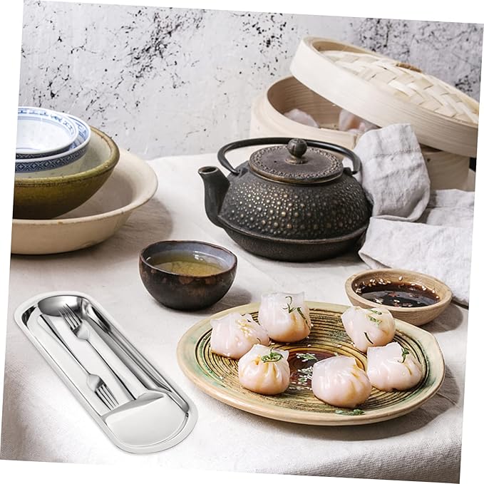 Unomor Spoon Rest Ladle Plate Silverware Countertop Kitchen Tool Stainless Steel Serving Tray Buffet Plate