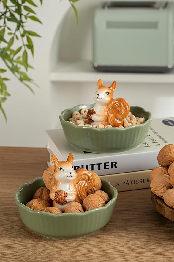 DIHOclub Cute Squirrel Candy Bowl Ceramic Candy Dish (Green Squirrel)