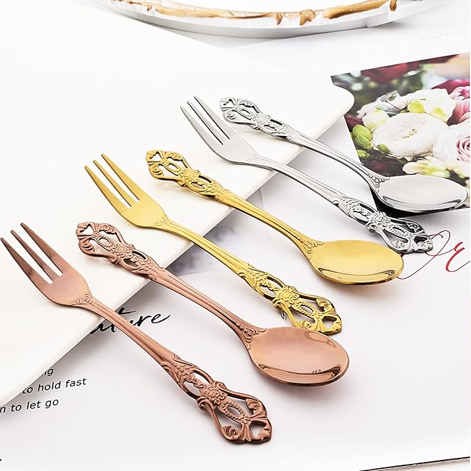Elegant 32-Piece (4 Set) Retro Flatware Set, Stainless Steel Cutlery Set - Complete Eating Tableware Serving Set, Dishwasher Safe, Shiny Mirror Polish (Rose Gold)