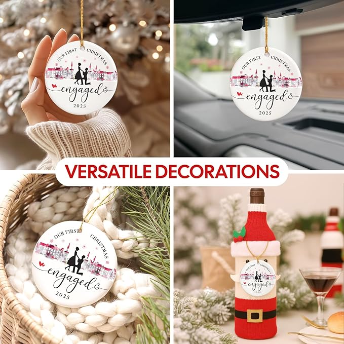 NewEleven Engagement Gifts for Couples - Gift for Newly Engaged, Happy Engagement Present for Women, Her, Bride - Engaged Ornament Gifts from Friend, Family - Christmas Ornament