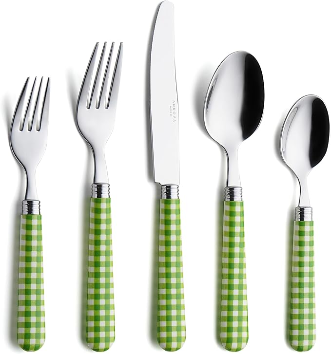 ANNOVA Silverware Set Stainless Steel Colorful Tableware Kitchen Flatware Set Utensils, Includes Dinner Knives, Forks, Spoons, Salad Forks & Dessert Spoons (Green/Checkered, 20 Pieces)