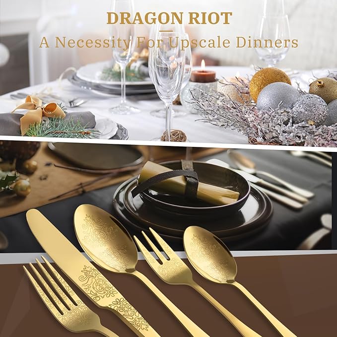 30-Piece Stainless Steel Silverware Set, Elegant Floral Engraved Cutlery Flatware Set for 6, Golden Tableware Utensil Sets Durable Include Fork Spoon Knife with Mirror Polish