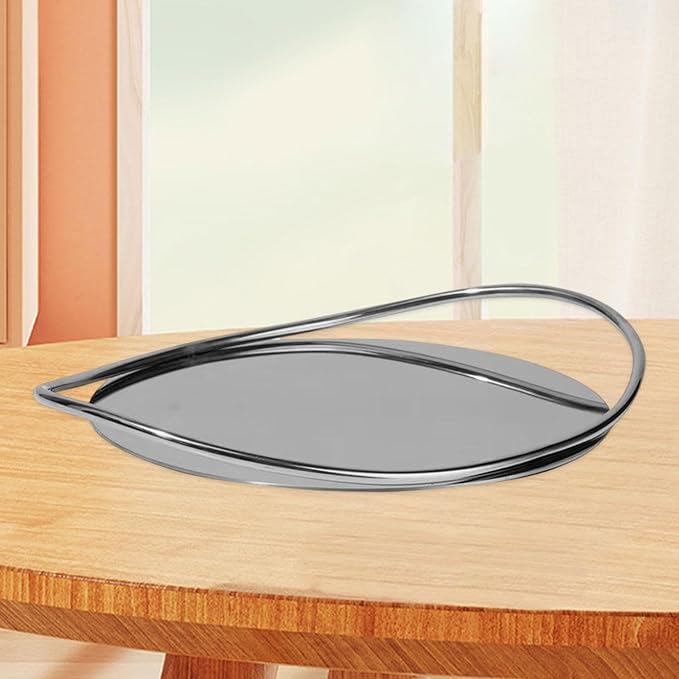 Serving Tray Organizer Tray Oval Ottoman Tray Luxurious Dinner Plate Fruit Plate Coffee Table Tray for Dining Room Countertop, Silver