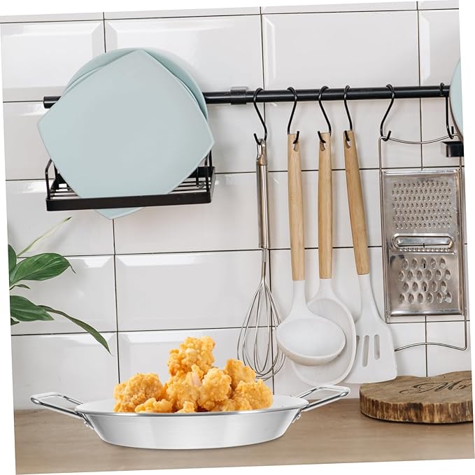 IMIKEYA 1pc Double Handle Serving Plate Stainless Steel Salad Dish Anti-scalding Party Food Plate 24cm Silver