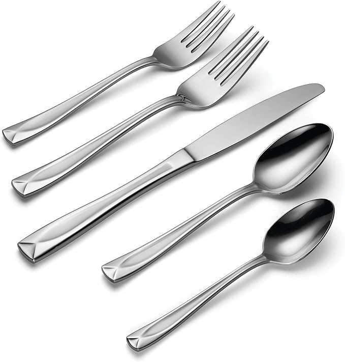 Oneida Silverware Set, Satin Lincoln 45-Piece Everyday Flatware Set, Service For 8, 18/0 Stainless Steel, Satin Finish, Knives Spoons And Forks Set, Dishwasher Safe, Home and Kitchen(Silver, 45 Piece)