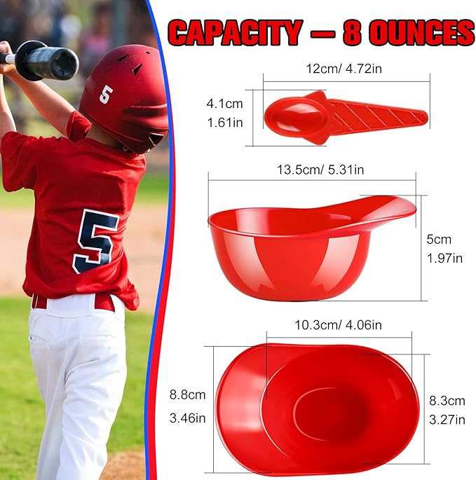 MEEZY 16 Set Baseball Helmet Ice Cream Bowls with 8 Mini Dessert Cups and 8 Spoons, 8oz Reusable Baseball Cap Snack Dessert Cup Bowls Baseball Party Favors for Kids Sports Birthday Party Supplies