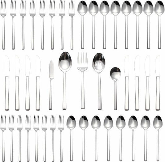Silverware Set for 8,45 Pieces Forged Stainless Steel Flatware Set Cutlery Set,Heavy Duty and Modern Desgin,Fancy Tableware Cutlery Set for Home,Restaurant (Silver Cube 45)