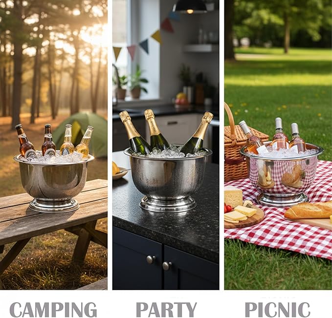 Ice Bucket for Parties Stainless Steel 8L Beverage Tub Large Capacity Champagne Bucket Drink Tub Insulated Punch Bowl Drink Chiller
