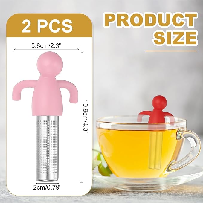 uxcell 2 Pcs Cute Tea Infuser, Stainless Steel Loose Leaf Tea Steeper Filter with Silicone Handle Reusable Thin Pores Mesh Strainer Diffuser for Teacups Teapots Mugs, Pink