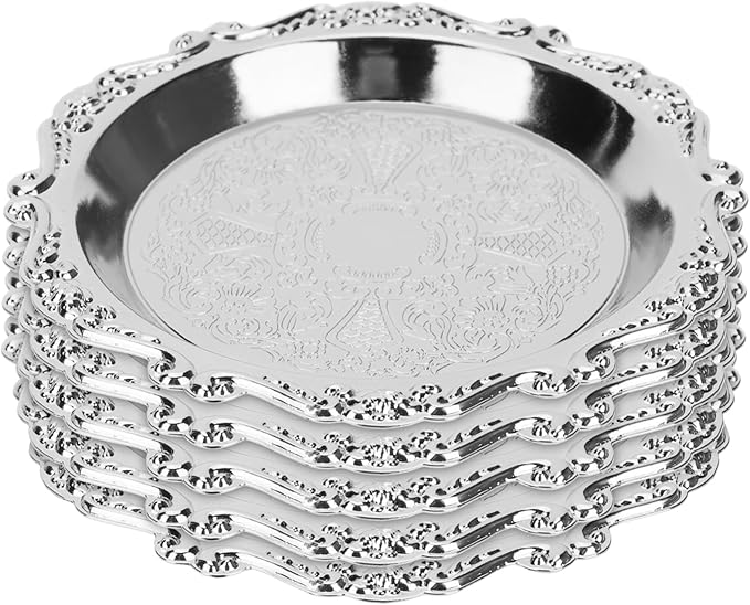 6-Pack Mini Snack Plates 4-Inch Vintage Metal Serving Trays for Fruits Nuts and Candy Decorative Serving Platters for Parties and Gatherings