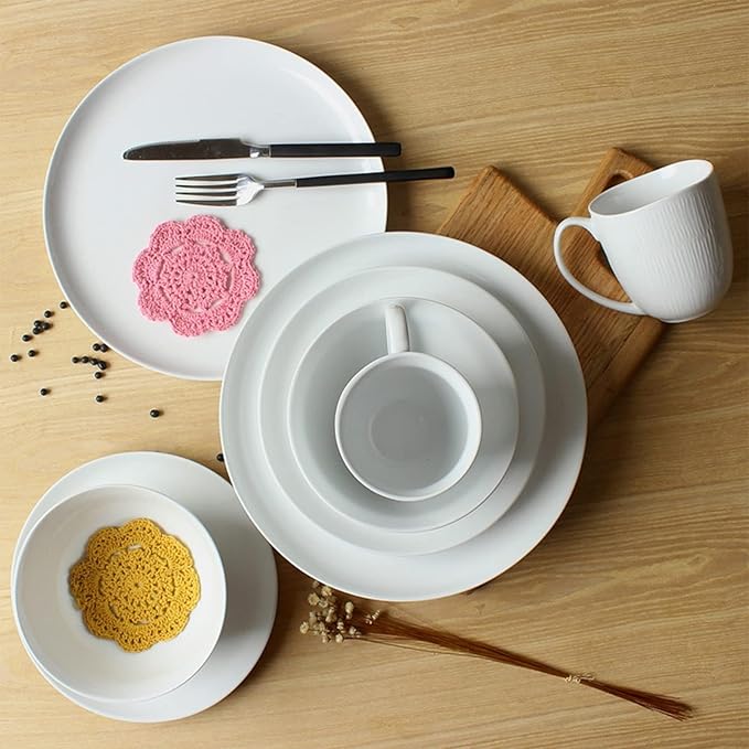 Ceramics Dinnerware Sets, Dinnerware Set, 16 Piece Relief Classic White Porcelain Combination Tableware Set Plates and Bowls Sets for Desserts, Service for 4