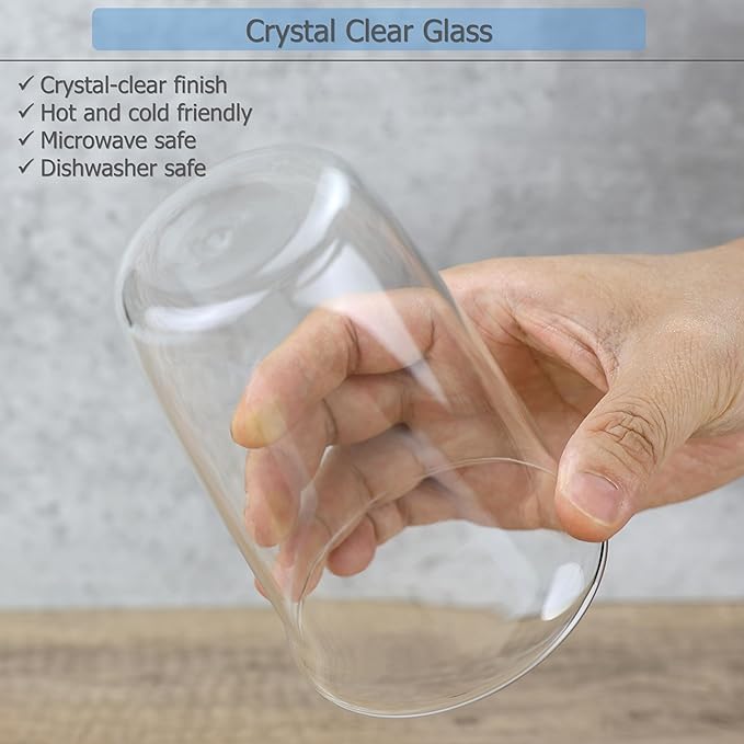 EIKS 2 Pack Crystal Clear Drinking Glasses Cups for Latte Coffee Tea Soda Juice Beer Cocktails Milk Hot and Cold Beverage, Capacity 460ml/15.5oz