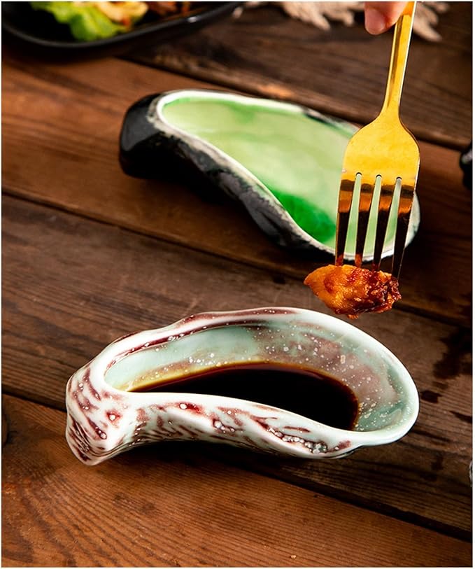 Dipping Bowls Glazed Retro Creative Cuisine Restaurant Ceramic Plate Cold Dish Plate Small Dish Plate Appetizer Bowls(B)(Grey)